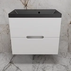 Тумба подвесная "Матис" с раковиной ASTI (2 ящика), Белый матовый, ЭМАЛЬ