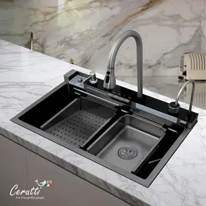 Многофункциональная мойка Ceruttispa GLORIA II nano black (серая) из нержавеющей стали, кухонная