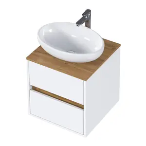 Тумба подвесная 1Marka Veil 2ящика, белая аляска/столешница дуб вотан