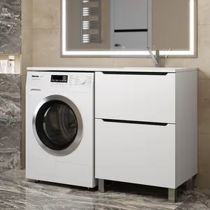 Тумба под стиральную машину напольная Uperwood Tanos 60 белая/графит, 2/3 ящика