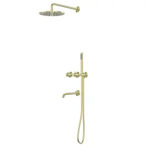 Душевая система ABBER Wasser Kreis 316 AF8150BG скрытого монтажа с изливом, термостат, золото брашированное