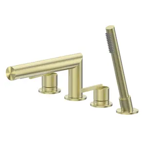 Смеситель ABBER Perfekte 316 AF8A13BG на борт ванны с лейкой, золото брашированное