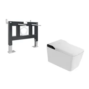 Комплект ABBER подвесной электронный унитаз-биде Rechteck AC1215S белый с импульсным смывом с инсталляцией AC0101P