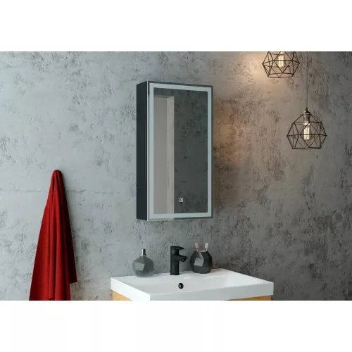 Мебель для ванной: Зеркало-шкаф ACWEN "Mirror Box black Led" 35х65 правый 1 в магазине Акватория