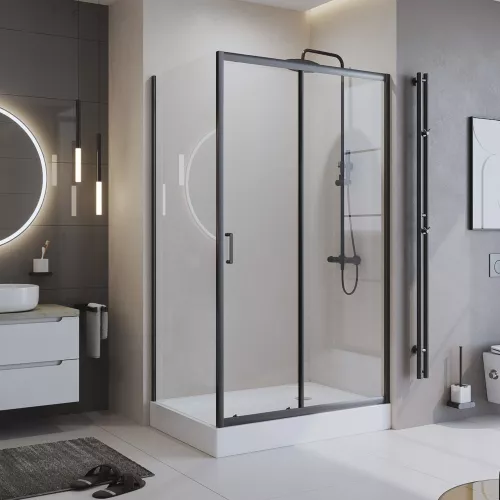 Душевые ограждения: Душевой уголок BelBagno UNO-195-AH-1-120/80-C-NERO 1 в магазине Акватория