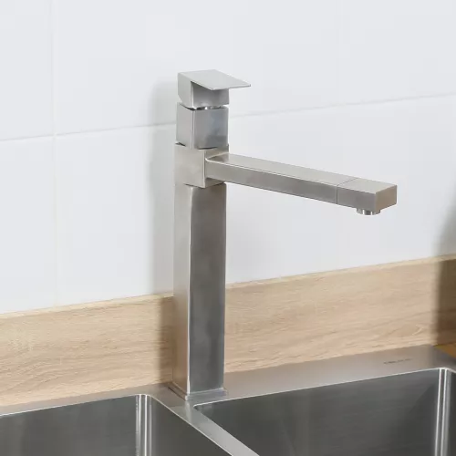 Смесители: Смеситель д/кухни MELANA-610203 Cubo нерж.сталь, однорычажный, сатин, литой излив 1 в магазине Акватория