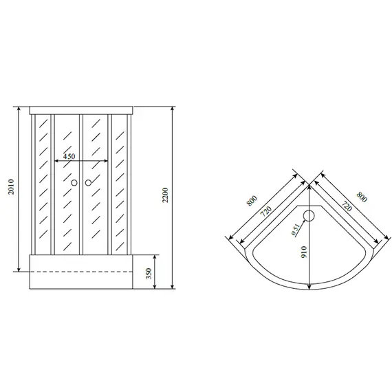 Душевая кабина четверть круга Timo Standart  T-6600/6680/6690 SF высокий поддон
