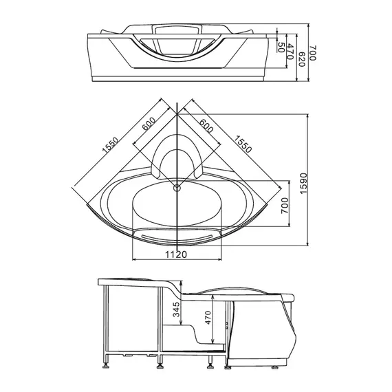 Акриловая гидромассажная ванна  Gemy G9025  155*155