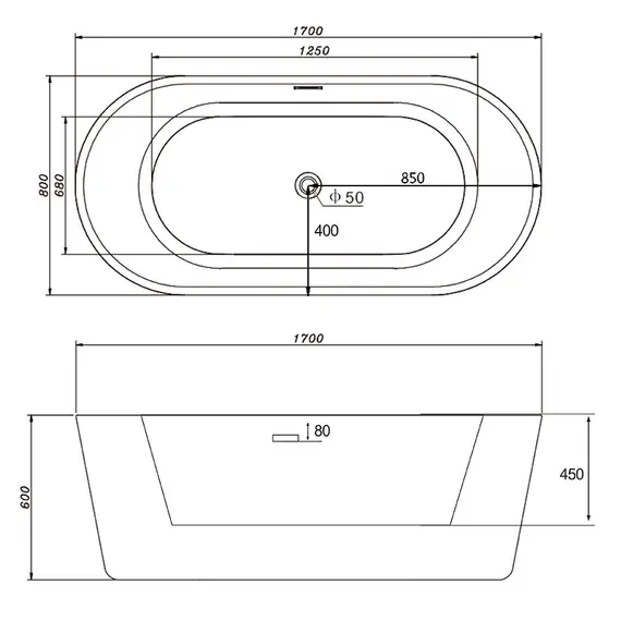Акриловая ванна ABBER AB9209 170х80