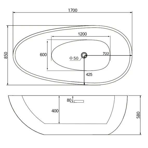 Акриловая ванна ABBER AB9211 170х80