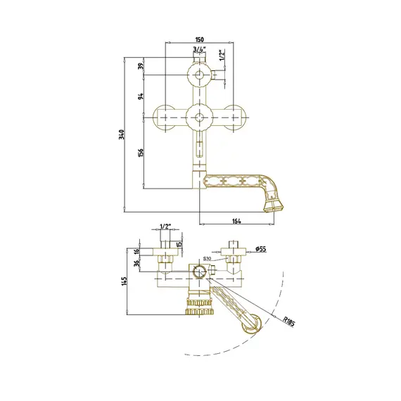 Bronze De Luxe Windsor Комплект одноручковый для ванны и душа