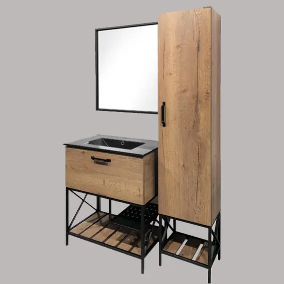 Тумба-умывальник Comforty  Бредфорд дуб темный с черной раковиной 75/90