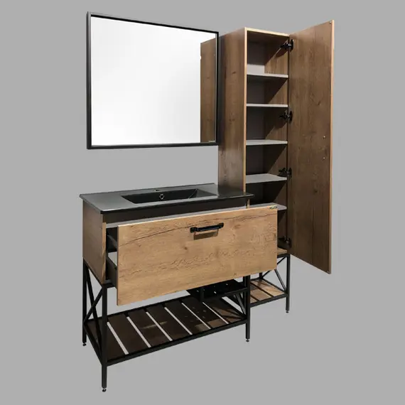 Тумба-умывальник Comforty  Бредфорд дуб темный с черной раковиной 75/90