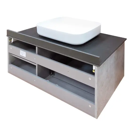 COMFORTY. Тумба-умывальник "Эдинбург" бетон светлый с черной столешницей, с раковиной COMFORTY