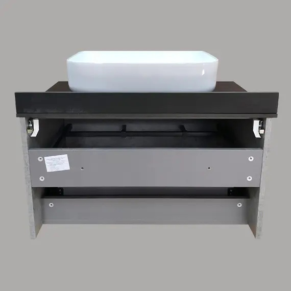 COMFORTY. Тумба-умывальник "Эдинбург" бетон светлый с черной столешницей, с раковиной COMFORTY