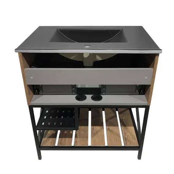 Тумба-умывальник Comforty  Бредфорд дуб темный с черной раковиной 75/90