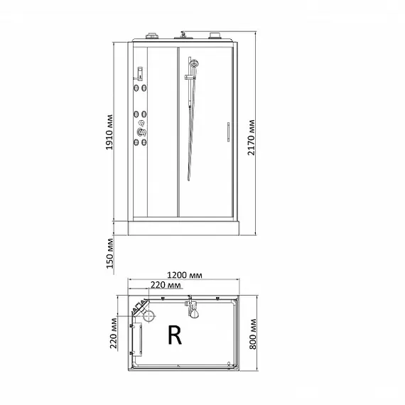 Душевая кабина прямоугольная Bandhours OMEGA-3 R с гидромассажем