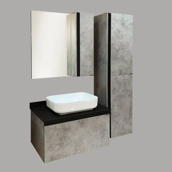 COMFORTY. Тумба-умывальник "Эдинбург" бетон светлый с черной столешницей, с раковиной COMFORTY