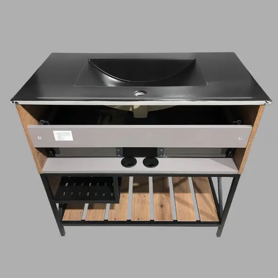 Тумба-умывальник Comforty  Бредфорд дуб темный с черной раковиной 75/90