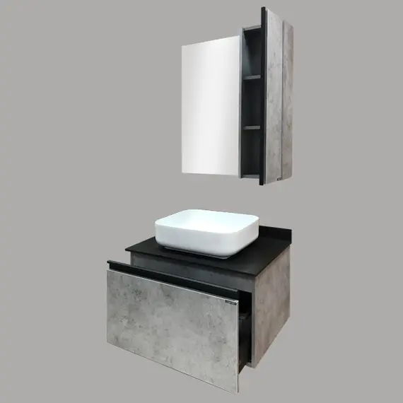 COMFORTY. Зеркало-шкаф "Эдинбург-60/75/90" бетон светлый