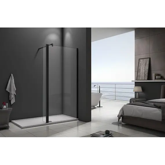 Душевая перегородка с доп панелью на лифтинговой петле Good Door WALK IN SP2  черный