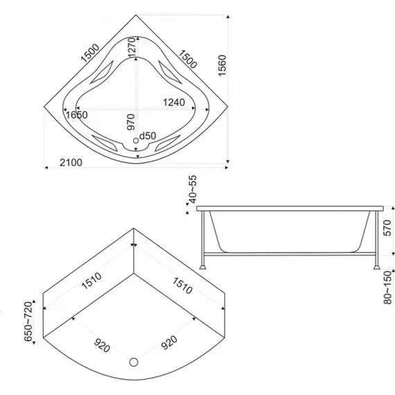 Ванна акриловая  BAS Империал 150*150