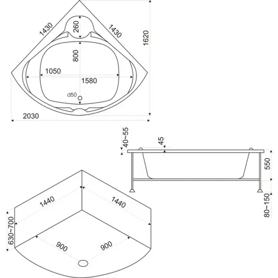 Ванна акриловая  BAS Хатива 143*143