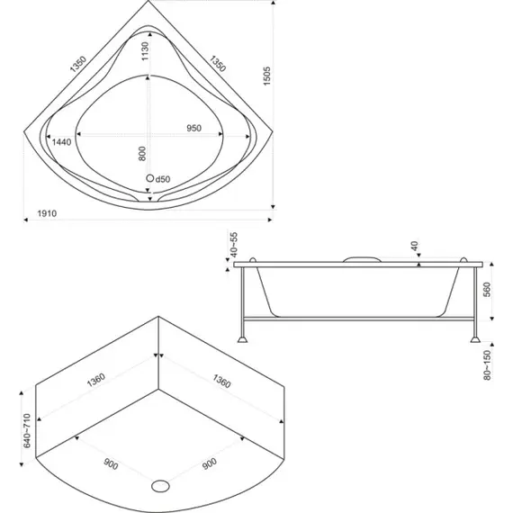 Ванна акриловая  BAS Риола 135*135