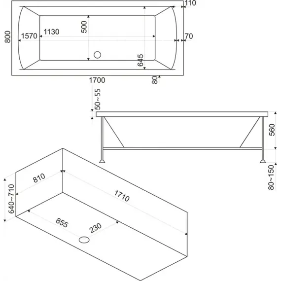 Ванна акриловая  BAS Индика 170*80