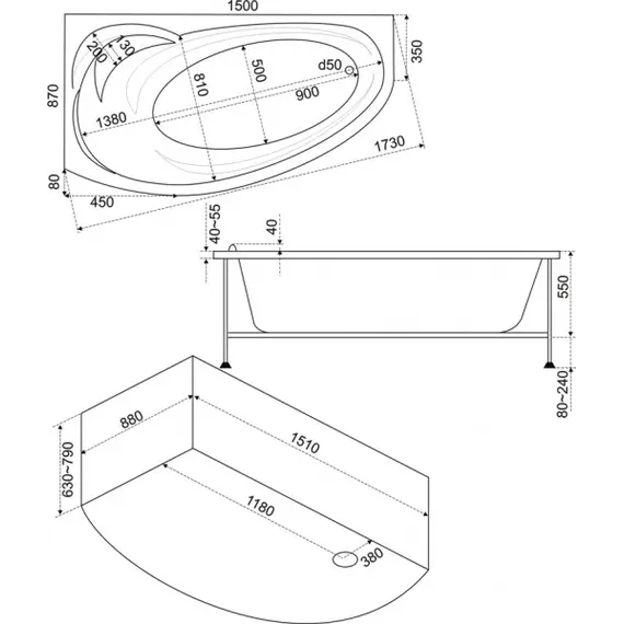 Ванна акриловая  BAS Фэнтази 150*88