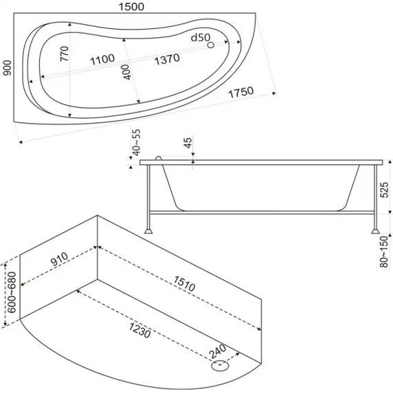 Ванна акриловая  BAS Алегра 150*90