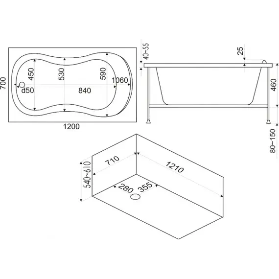 Ванна акриловая  BAS Кэмерон 120*70