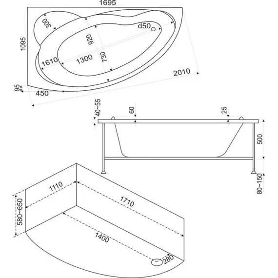Ванна акриловая  BAS Лагуна  170*110