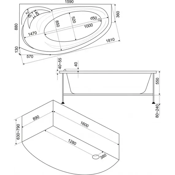 Ванна акриловая  BAS Флорида 160*88