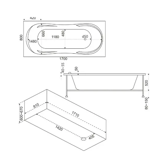 Ванна акриловая  BAS Ахин 170*80