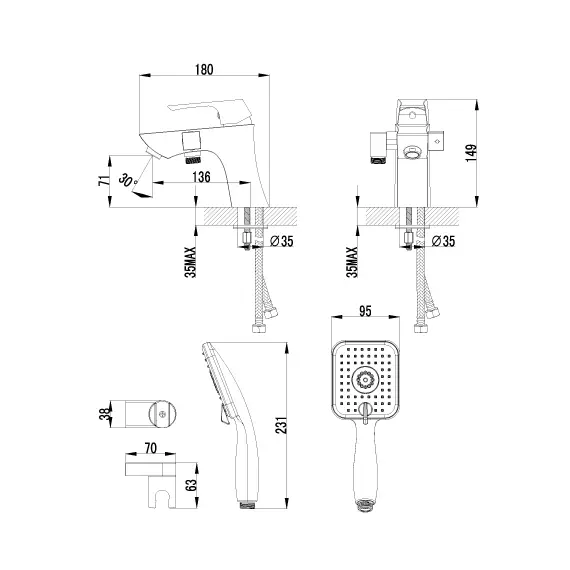 Смеситель Lemark Unit LM4515C на борт ванны