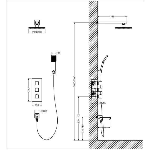 Душевая система встроенная с термостатом Timo Tetra-thermo SX-0199