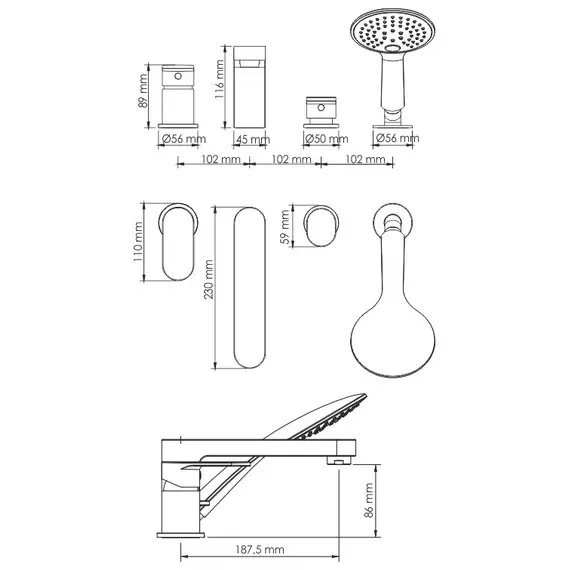 Смеситель на борт ванны WasserKRAFT Elbe 7400 7455