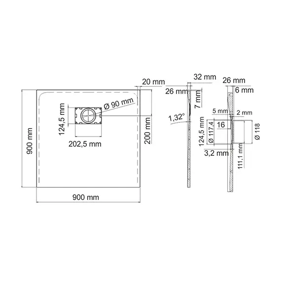 Душевой поддон  квадратный  WasserKRAFT Elbe 74T
