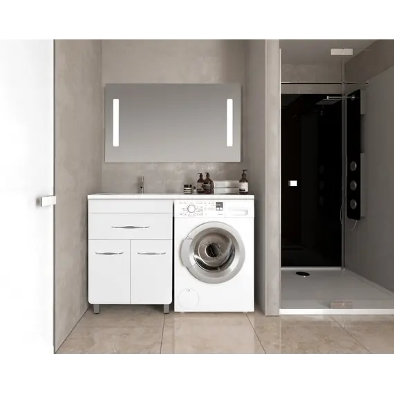 Тумба напольная Style Line ВаЛеРо 60см с раковиной под стиральную машину 120см, Люкс белая, PLUS