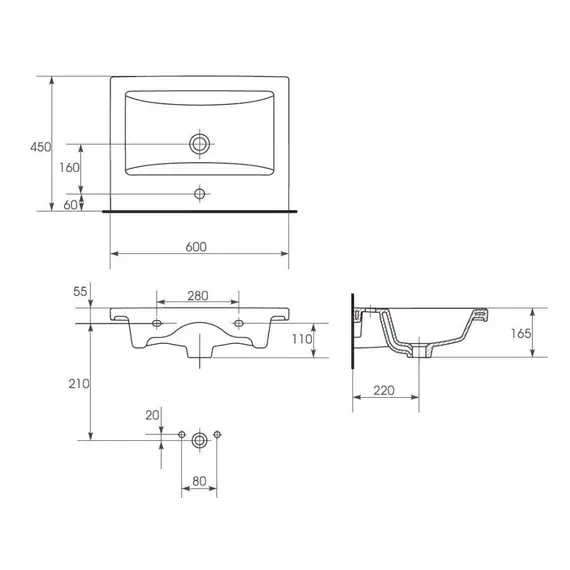 Тумба подвесная с раковиной Style Line Вероника  Комо 60/80  Люкс белая, PLUS