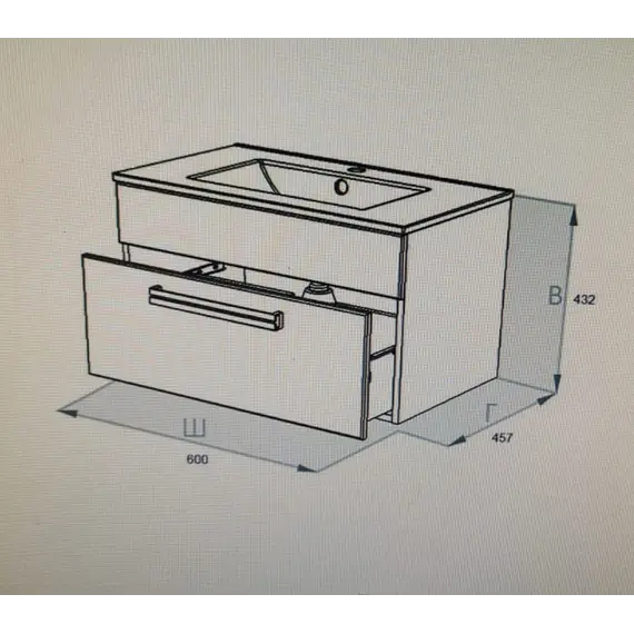 Тумба подвесная АCWEN АЛЕКСИ 60 с раковиной