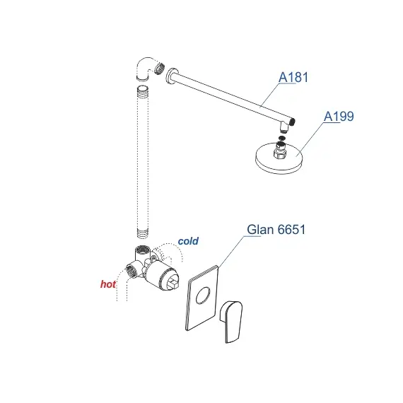 Встраиваемый комплект для душа с верхней душевой насадкой  WasserKRAFT  A66181