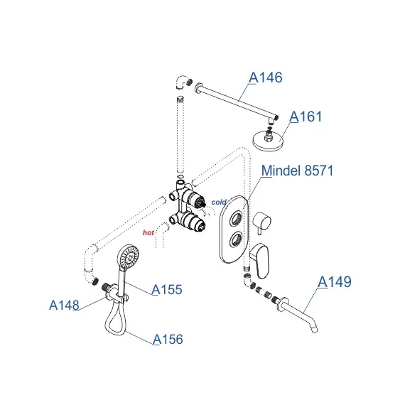 Встраиваемый комплект для ванны с верхней душевой насадкой, лейкой и изливом  WasserKRAFT  A85161