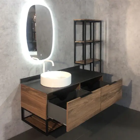 COMFORTY. Тумба-умывальник "Порто-120-1-/2" дуб тёмно-коричневый с черной столешницей c 1-2  раковиной COMFORTY 9110