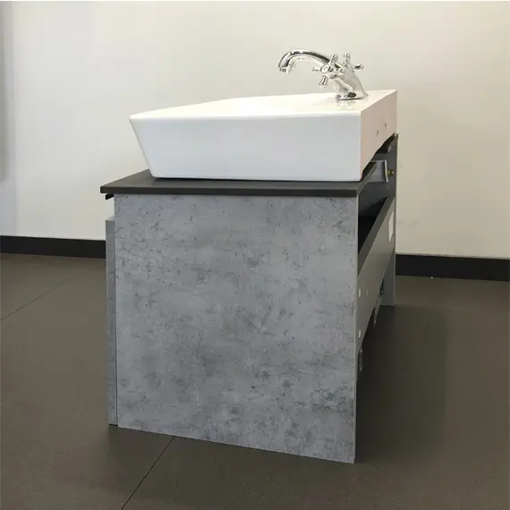 COMFORTY. Тумба-умывальник "Эдинбург" бетон светлый с черной столешницей, с раковиной COMFORTY