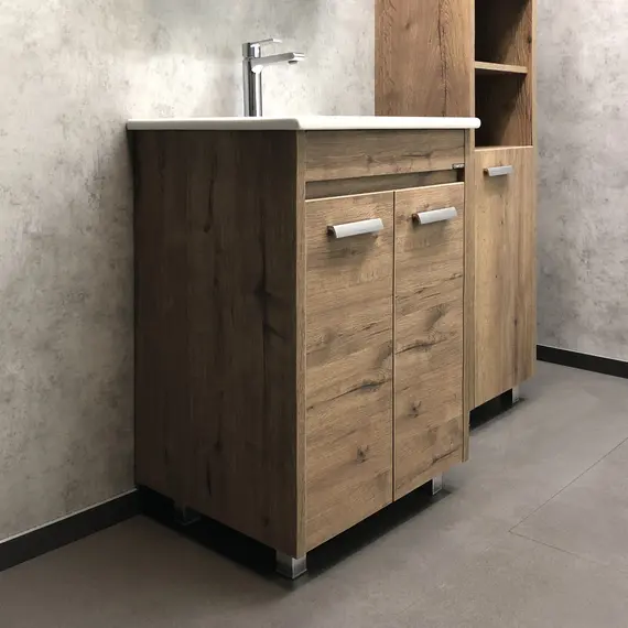 COMFORTY. Тумба-умывальник "Марио-60/75 " дуб дымчатый /сосна с раковиной Quadro 60/75