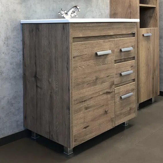 COMFORTY. Тумба-умывальник "Марио-60/75 " дуб дымчатый /сосна с раковиной Quadro 60/75