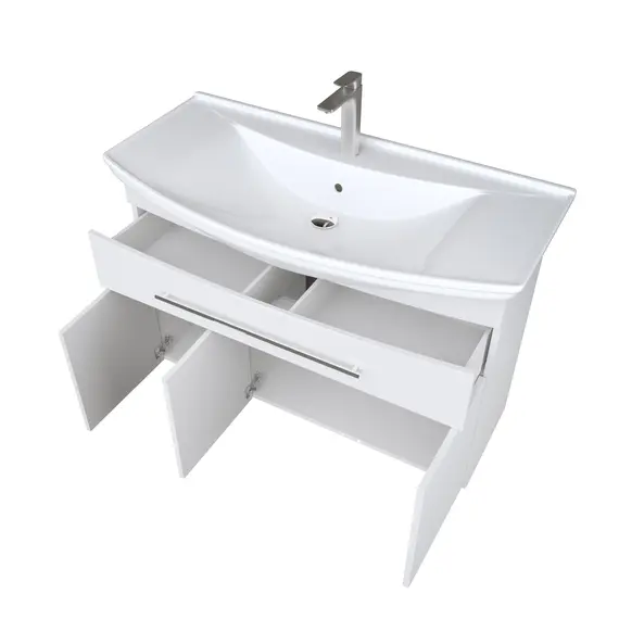 Тумба 1Marka  напольная под раковину  Lina New 105Н 1в.я 3д Белый глянец