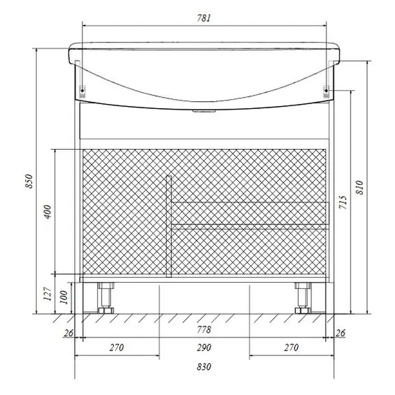 Тумба 1Marka  напольная под раковину  Lina New 105Н 1в.я 3д Белый глянец